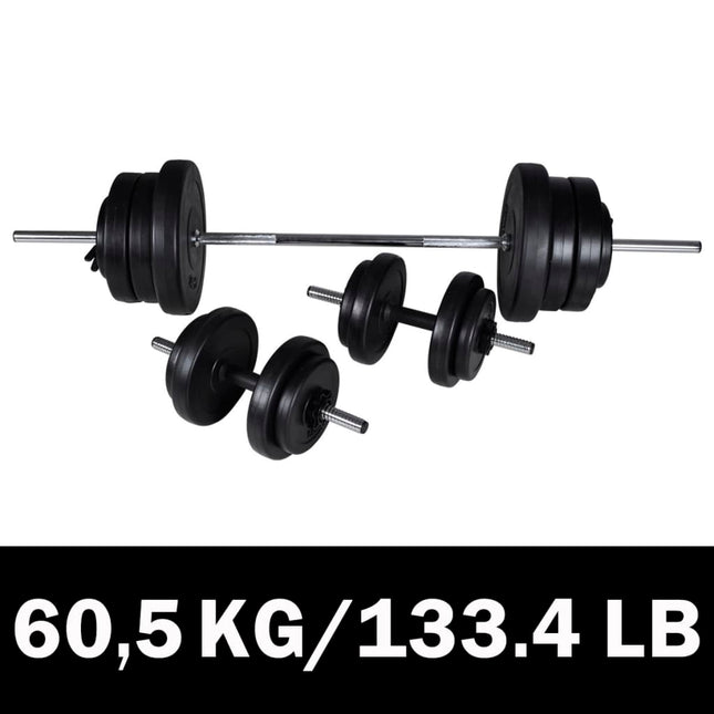 NNEVL Barbell + 2 Dumbbell Set 60.5kg