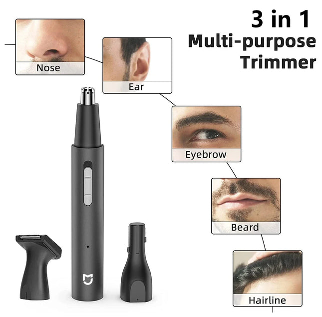 NNEOBA 3-in-1 Electric Nose Ear Hair Trimmer Painless Rechargeable Clipper Black